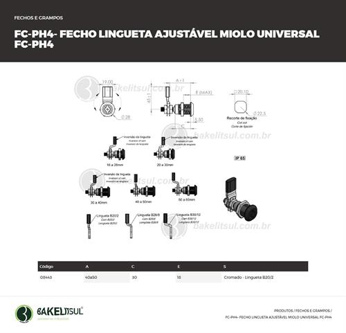 FECHO LINGUETA AJUSTÁVEL MIOLO UNIVERSAL FC-PH4 08443 