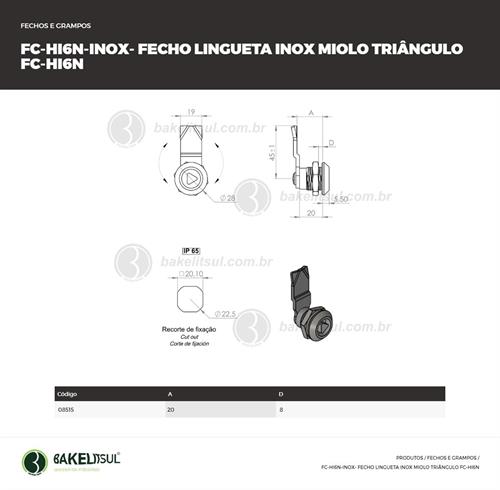 FECHO LINGUETA INOX MIOLO TRIÂNGULO FC-HI6 08515 