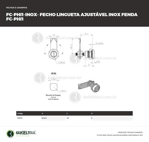 FECHO LINGUETA INOX REGULÁVEL MIOLO FENDA FC-PHI1 08573 