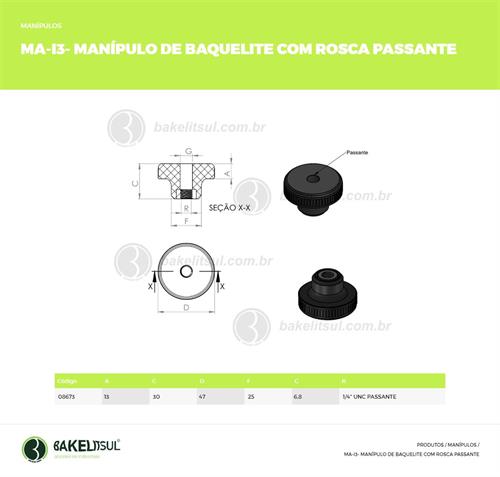 MANÍPULO REDONDO DE BAQUELITE 47MM ROSCA INTERNA PASSANTE 08673 