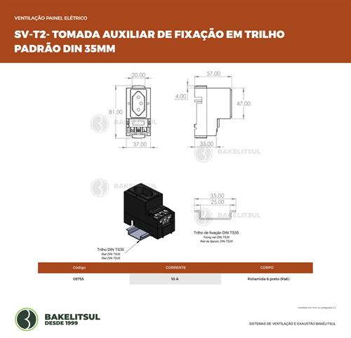 TOMADA AUXILIAR FIXAÇÃO TRILHO DIN 35 08755 