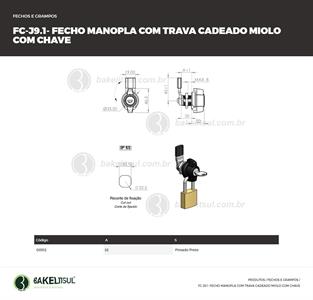 FECHO LINGUETA METÁLICO MANOPLA TRAVA P/ CADEADO E CHAVE FC-J91 08912 
