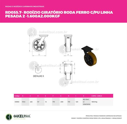  RODÍZIO GIRATÓRIO PLACA LINHA PESADA 1 - 1600 A 1800KGF FFPU-GPLP1 08968 