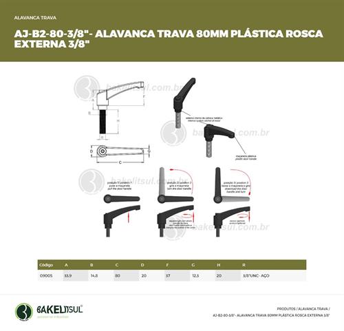 AJUSTADOR ALAVANCA TRAVA 80MM PLÁSTICA ROSCA EXTERNA-3/8" 09005 