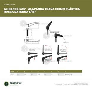 AJUSTADOR ALAVANCA TRAVA 100MM PLÁSTICA ROSCA EXTERNA 5/16" 09077 