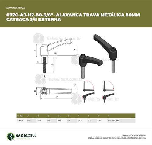 AJUSTADOR ALAVANCA TRAVA 80MM METÁLICA ROSCA EXTERNA-3/8" 09403 F3 06893 