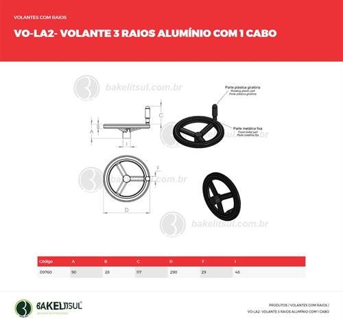 VOLANTE 3 RAIOS DE ALUMÍNIO COM CABO GIRATÓRIO 09760 F3 07278 