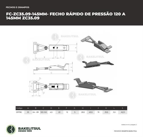 FECHO RÁPIDO DE PRESSÃO AÇO 145MM ZC-35.09 09798 F3 07316 