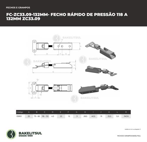 FECHO RÁPIDO DE PRESSÃO INOX 132MM ZC-33.09 09851 F3 07369 