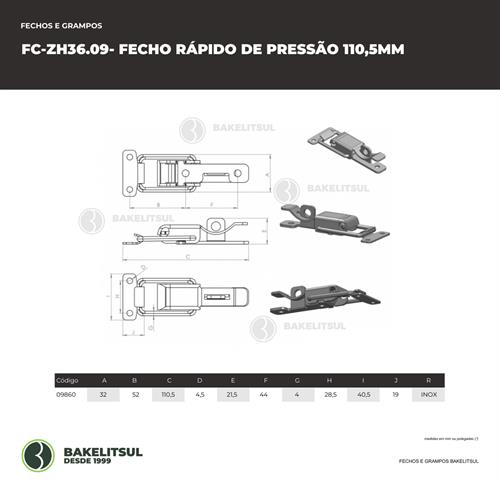 FECHO RÁPIDO DE PRESSÃO INOX 110MM ZH-36.09 09860 F3 07378 