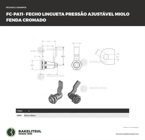 FECHO LINGUETA PRESSÃO AJUSTÁVEL MIOLO FENDA CROMADO 09878 