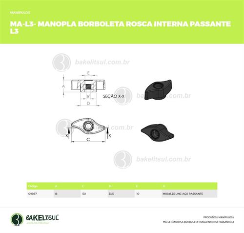 MANÍPULO BORBOLETA 50MM ROSCA INTERNA PASSANTE 09987 