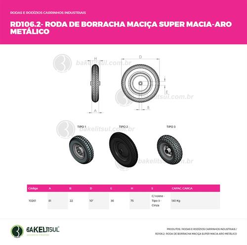 RODA BORRACHA MACIÇA ARO METÁLICO R105.25 10261 