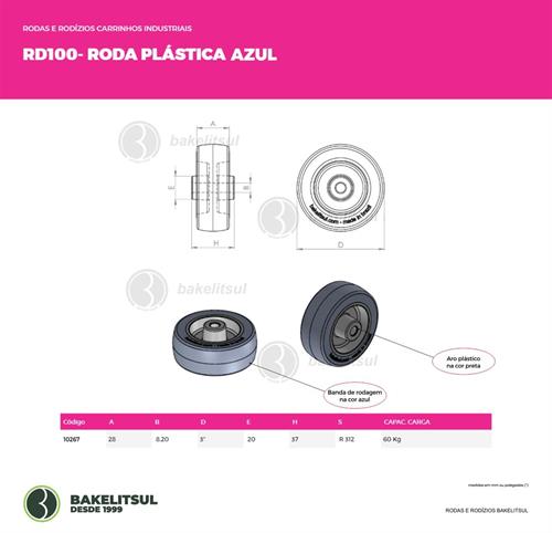 RODA PV PLÁSTICA LINHA LEVE ATÉ 125KGF AZUL 10267 F3 07795 