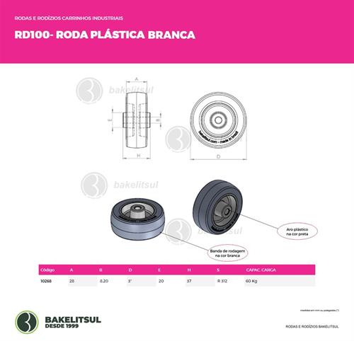 RODA PV PLÁSTICA LINHA LEVE ATÉ 125KGF BRANCO 10268 F3 07796 