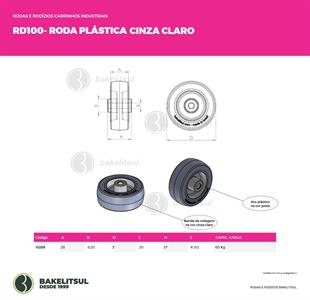 RODA PV PLÁSTICA LINHA LEVE ATÉ 125KGF CINZA CLARO 10269 F3 07797 