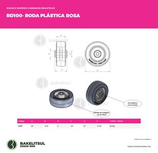 RODA PV PLÁSTICA LINHA LEVE ATÉ 125KGF ROSA 10271 F3 07799 