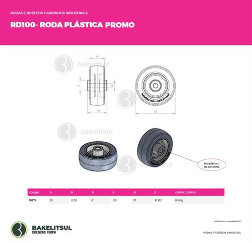 RODA PV PLÁSTICA LINHA LEVE 25 A 125KGF PROMO 10274 