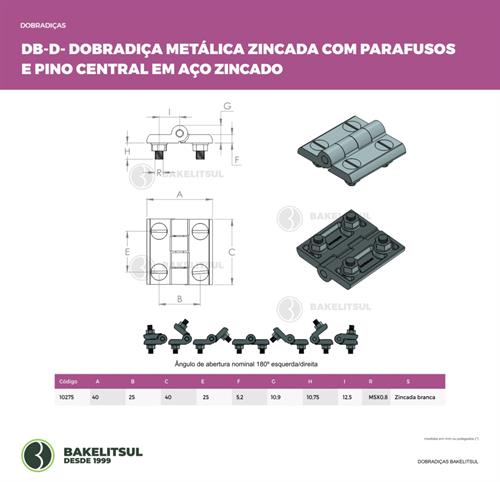 DOBRADIÇA METÁLICA DB-D ZINCADA BRANCO 10275 