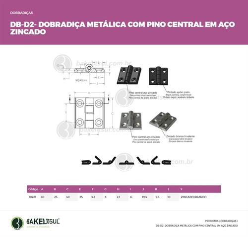 DOBRADIÇA METÁLICA DB-D2 ZINCADA BRANCO 10281 
