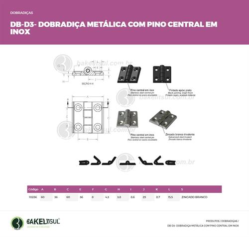 DOBRADIÇA METÁLICA INOX DB-D3 ZINCADA BRANCO 10286 
