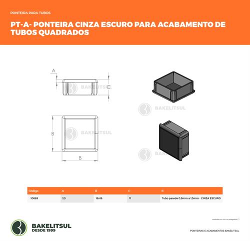 PONTEIRA TAMPA CINZA ESCURO PARA TUBOS QUADRADOS  10669 