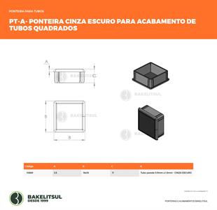 PONTEIRA TAMPA CINZA ESCURO PARA TUBOS QUADRADOS  10669 