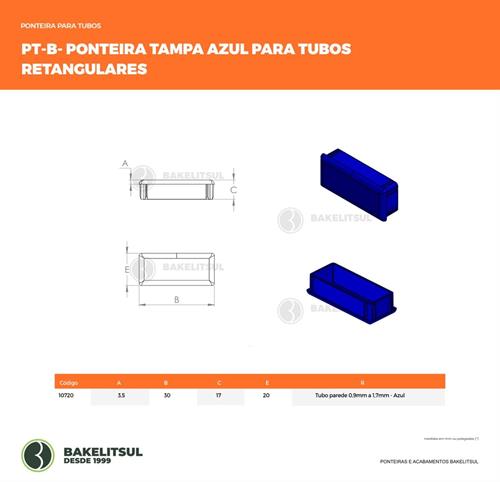 PONTEIRA TAMPA AZUL PARA TUBOS RETANGULARES 10720 