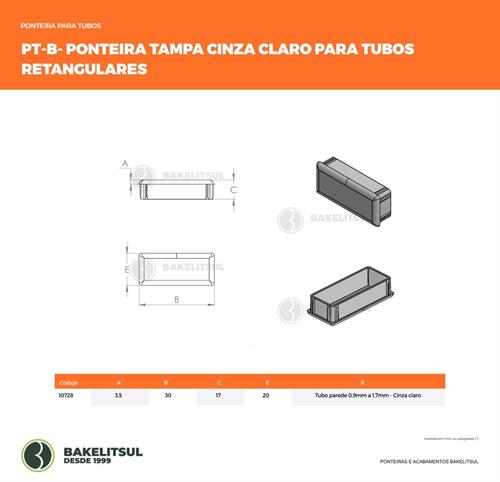 PONTEIRA TAMPA CINZA CLARO PARA TUBOS RETANGULARES 10728 