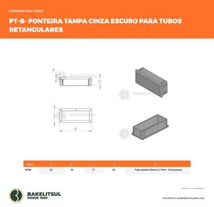 PONTEIRA TAMPA CINZA ESCURO PARA TUBOS RETANGULARES 10736 