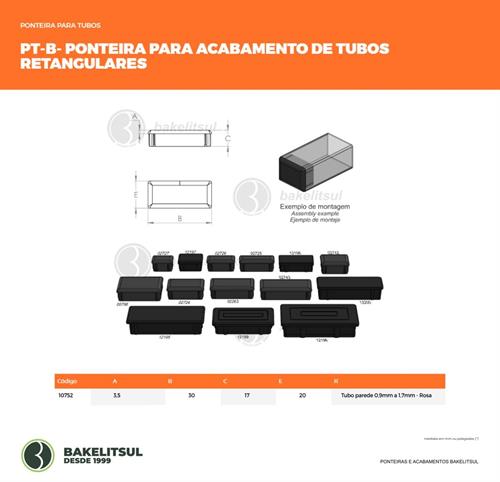 PONTEIRA TAMPA ROSA PARA TUBOS RETANGULARES 10752 