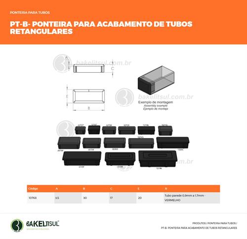PONTEIRA TAMPA VERMELHA PARA TUBOS RETANGULARES 10768 