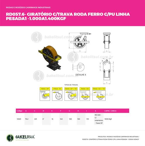  RODÍZIO GIRATÓRIO PLACA LINHA PESADA TRAVA 1000 A 1400KGF FFPU-GPLPT 10821 