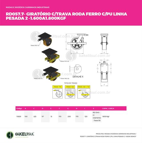 RODÍZIO GIRATÓRIO PLACA LINHA PESADA 1 TRAVA 1600 A 1800KGF FFPU-GPLP1T 10839 
