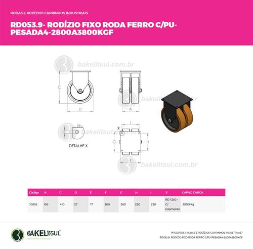 RODÍZIO FIXO PLACA LINHA PESADA 3 - 2800 A 3800KGF FFPU-FPLP3 10853 