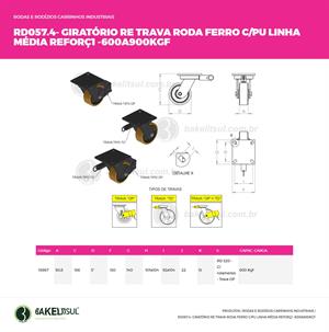 RODÍZIO GIRATÓRIO PLACA LINHA MÉDIA REFORÇADA TRAVA 500 A 900KGF FFPU-GPLMR1T 10867 