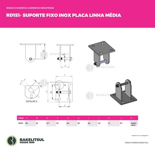 SUPORTE FIXO INOX PLACA LINHA MÉDIA  10879 