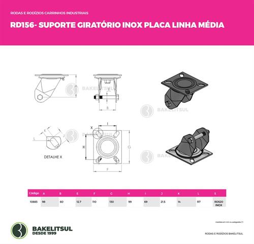 SUPORTE GIRATÓRIO INOX PLACA LINHA MÉDIA  10883 