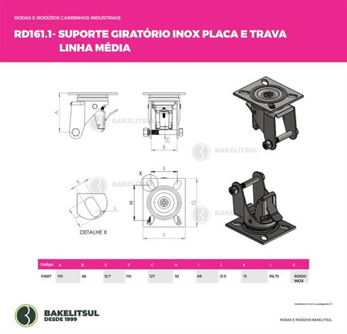 SUPORTE GIRATÓRIO INOX PLACA TRAVA LINHA MÉDIA  10887 