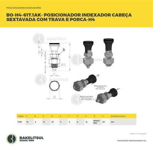 POSICIONADOR INDEXADOR H4 SEXTAVADO COM TRAVA COM PORCA 11020 F3 08119 