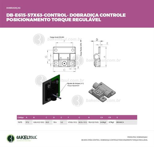 DOBRADIÇA CONTROLE DE TORQUE E POSICIONAMENTO DB-E615 11375 