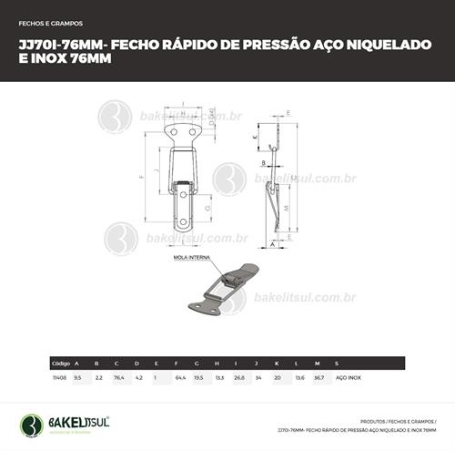 FECHO RÁPIDO DE PRESSÃO INOX 76MM 11408 F3 08581 