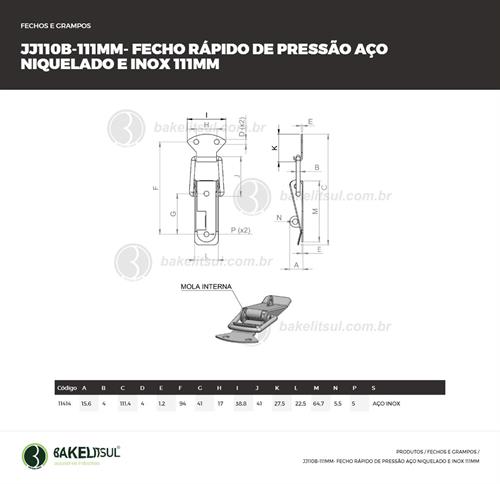 FECHO RÁPIDO DE PRESSÃO INOX 111MM 11414 F3 08587 