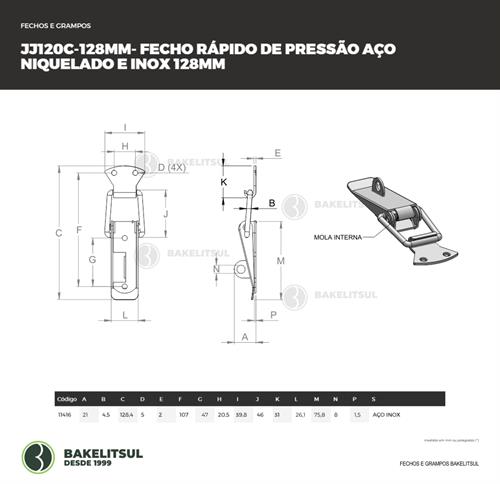 FECHO RÁPIDO DE PRESSÃO INOX 128MM 11416 F3 08589 