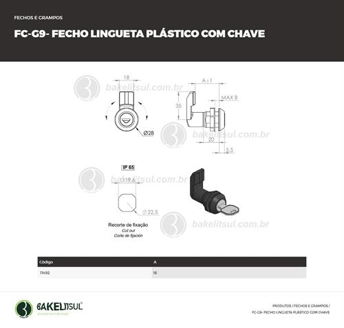 FECHO LINGUETA PLÁSTICO MIOLO COM CHAVE FC-G9 11492 