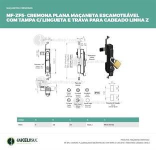 MAÇANETA CREMONA ESCAMOTEÁVEL TRAVA CADEADO COM LINGUETA MF-ZF5 11664 