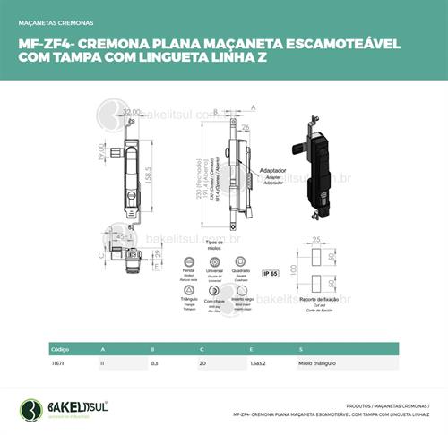 MAÇANETA CREMONA ESCAMOTEÁVEL COM LINGUETA MF-ZF4 11671 