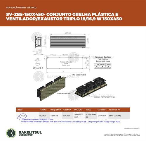 CONJUNTO DE VENTILAÇÃO 150X450mm 18/16W 11739 
