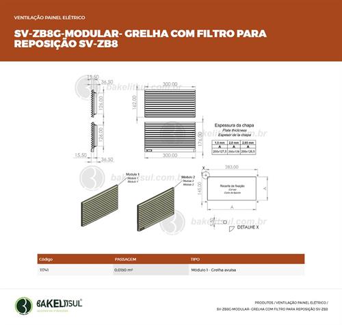 GRELHA DE VENTILAÇÃO OU EXAUSTÃO MODULAR 11741 