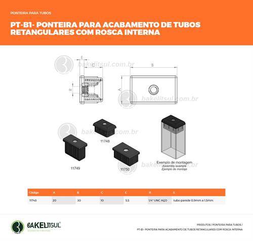 PONTEIRA COM ROSCA INTERNA PARA TUBOS RETANGULARES 11748 